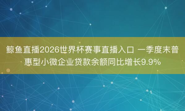 鲸鱼直播2026世界杯赛事直播入口 一季度末普惠型小微企业贷款余额同比增长9.9%